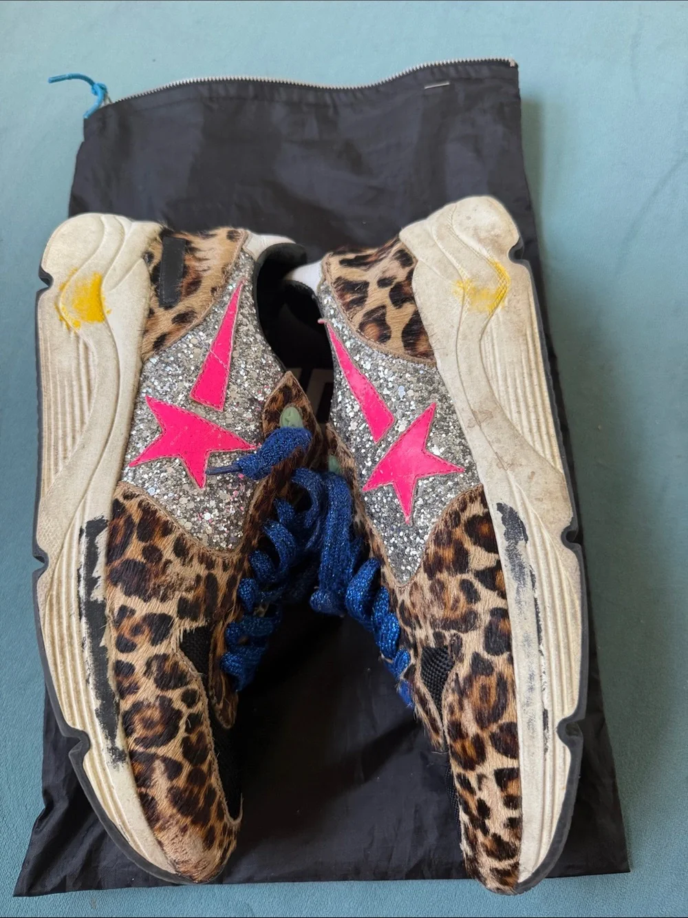 Golden goose leopard print Sneakers with Blue glitter Laces- RUNNING STYLE 💗 - Picture 5 of 5